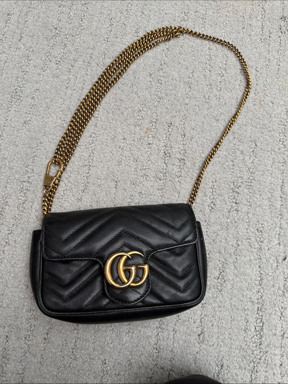 Gucci Black Matelassé Mini Shoulder Bag with Gold GG Chain